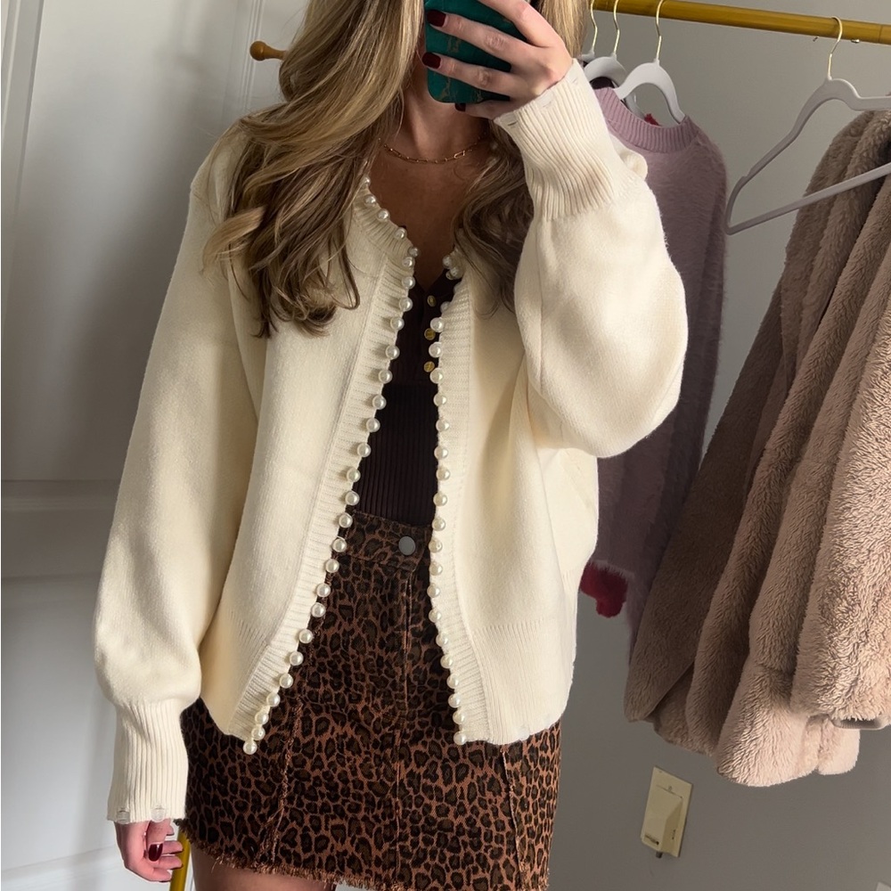 Cream Cardigan with Pearl Details